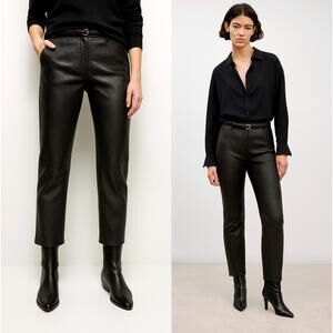 Nili Lotan 6 Lambskin Leather Pants $1290 Snakeskin Crop Straight Leg Black